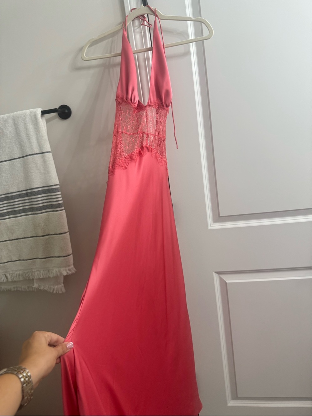 Meshki Pink Halter Lace Dinah satin dress - Picture 5 of 9